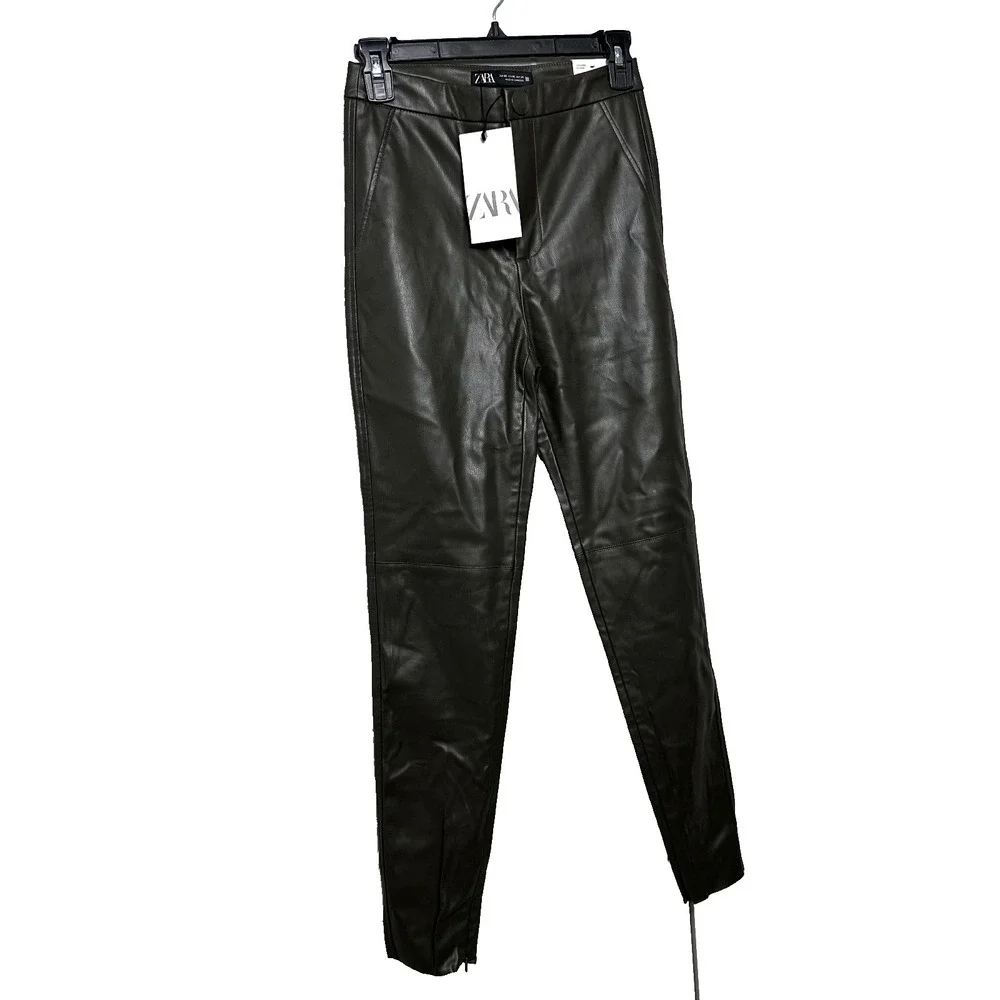 ZARA Black Faux Leather Leggings Hi-Rise Leggings Skinny Pants Size XS